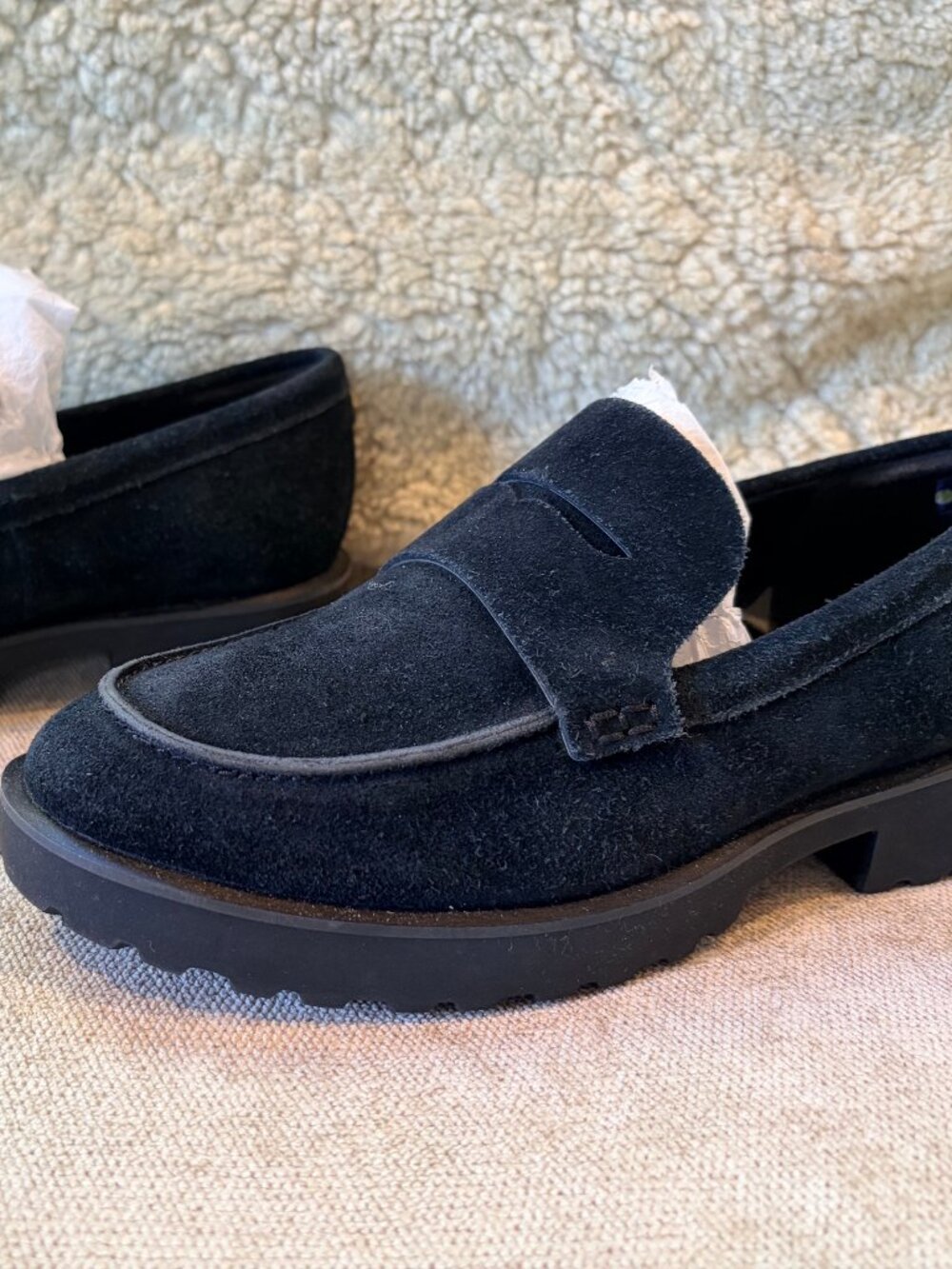 Cole Haan Newburg Lug Sole Penny Loafer, Black Suede Size 5.5 - Picture 6 of 9